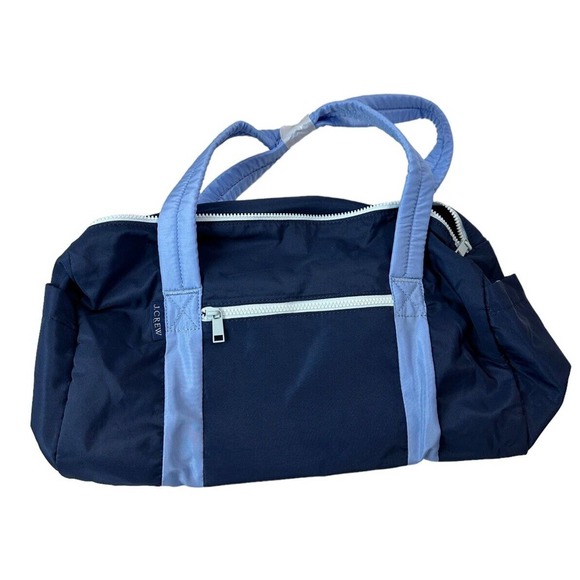 NWT J. Crew Factory Nylon Weekend Duffel Bag Blue Adjustable Strap BJ915 OS - Picture 2 of 9
